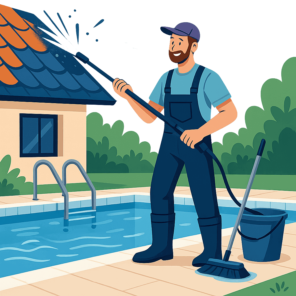 Pool and roof cleaning illustration